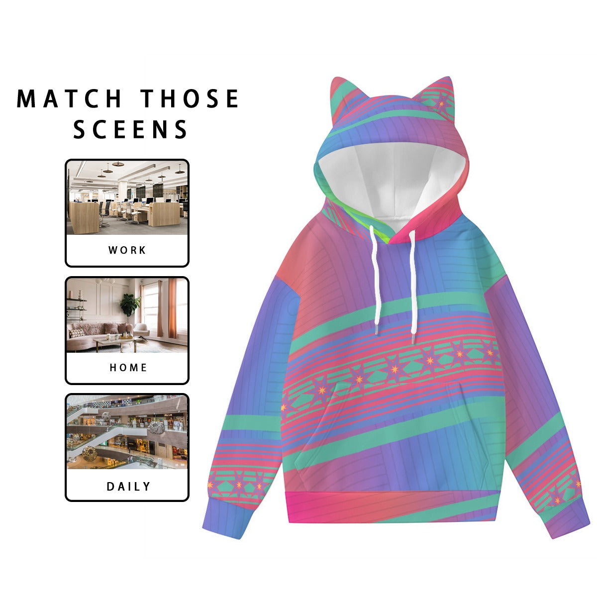 All-Over Print Women’s Hoodie With Decorative Ears