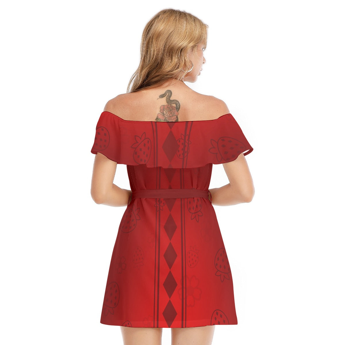 All-Over Print Women's Off-shoulder Dress With Ruffle