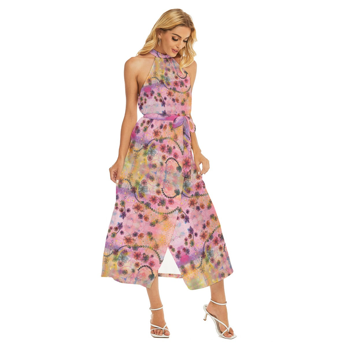 Wrap Hem Belted Halter Dress | The Circle