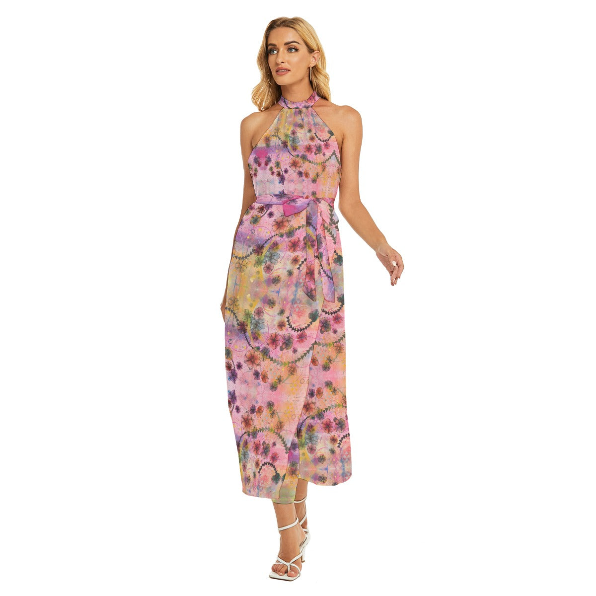 Wrap Hem Belted Halter Dress | The Circle