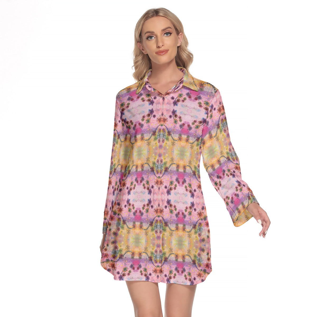 Lapel Shirt Dress With Long Sleeve
