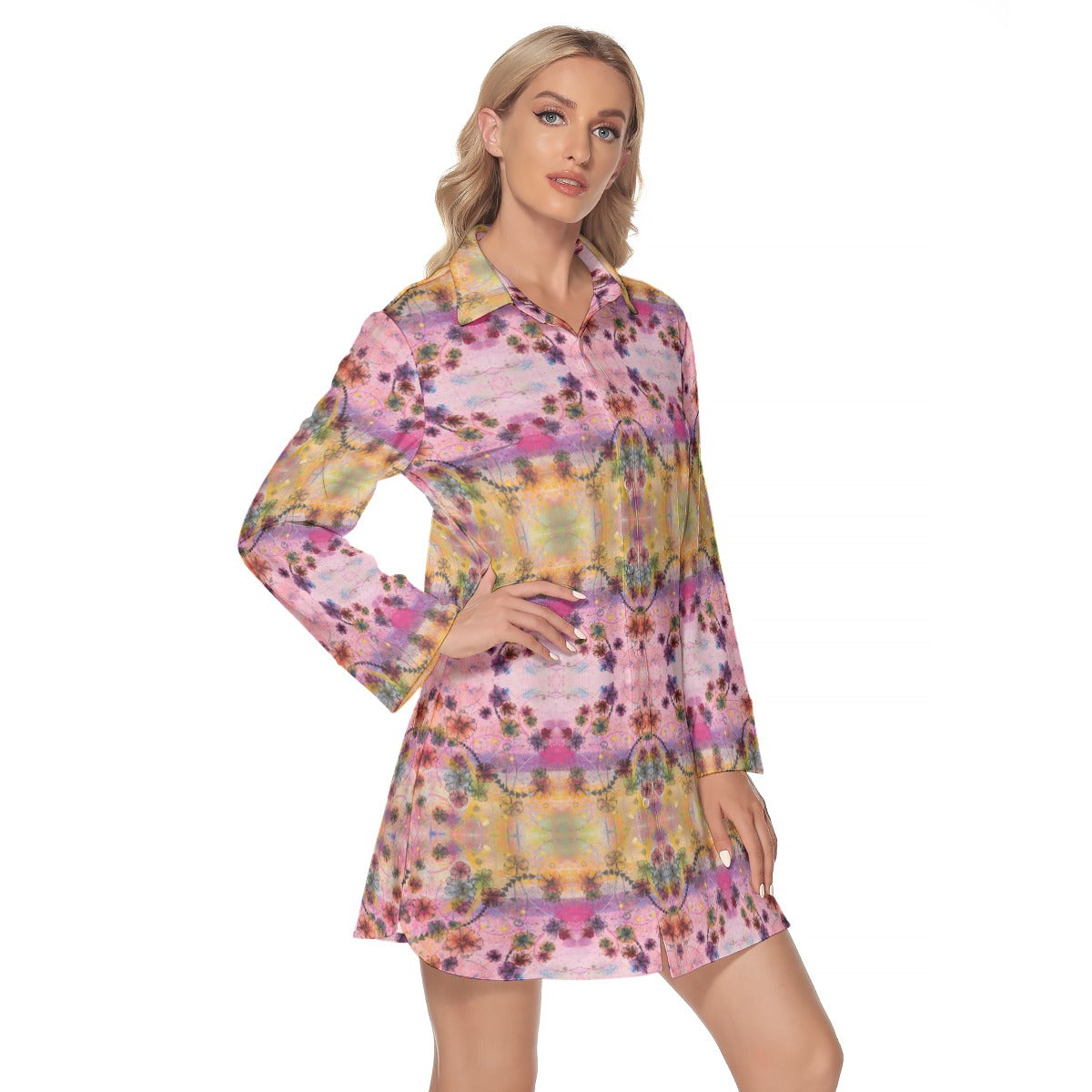 Lapel Shirt Dress With Long Sleeve