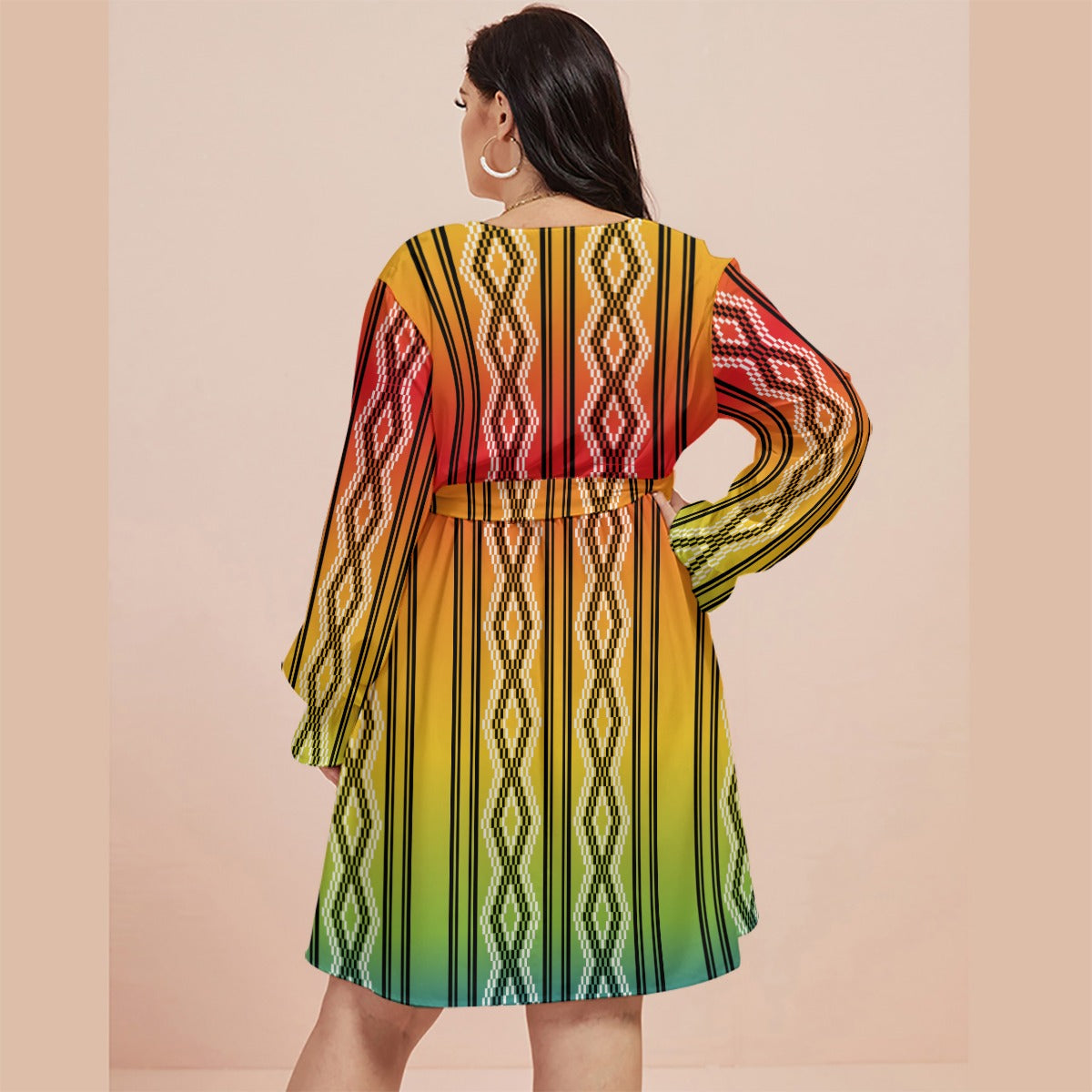 Rainbow Basket | V-neck Dress With Waistband(Plus Size)