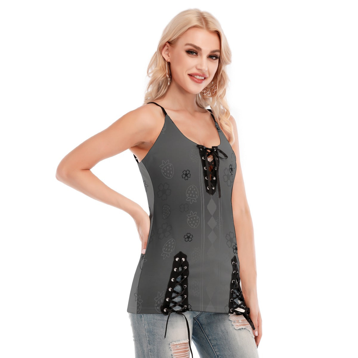 V-neck Eyelet Lace-up Cami Dress | Biuko Lusa