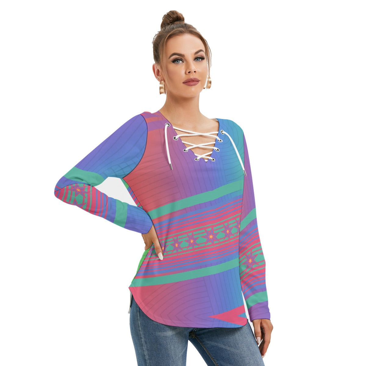 Long Sleeve Neckline Tie Shirt | CWY Neon Moon