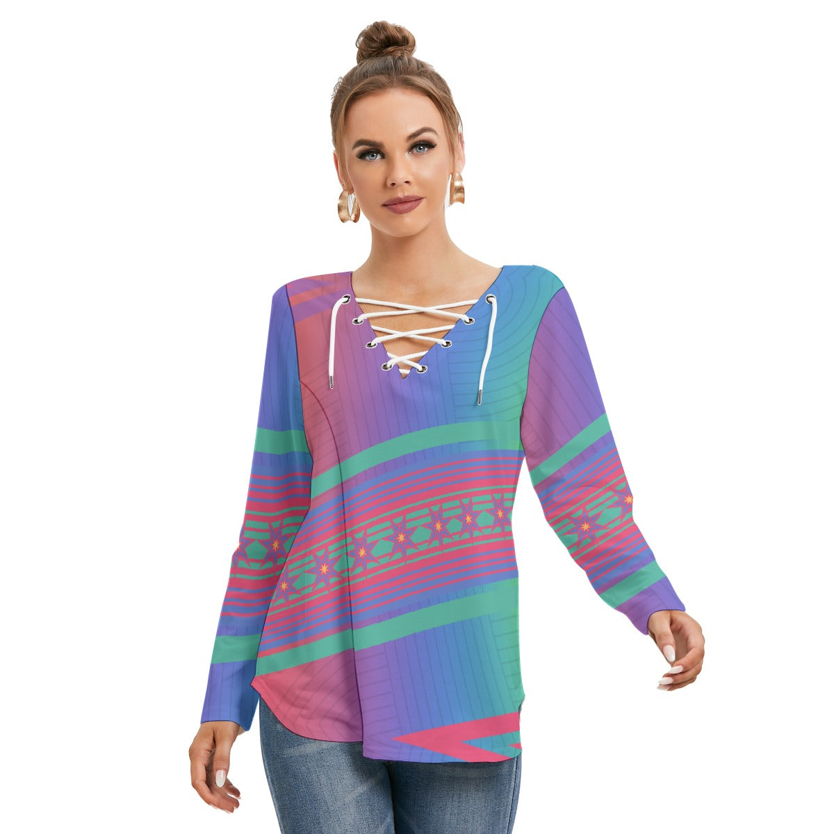Long Sleeve Neckline Tie Shirt | CWY Neon Moon
