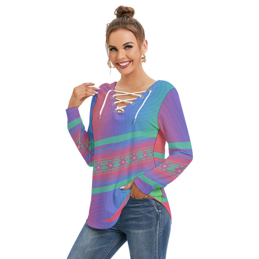 Long Sleeve Neckline Tie Shirt | CWY Neon Moon